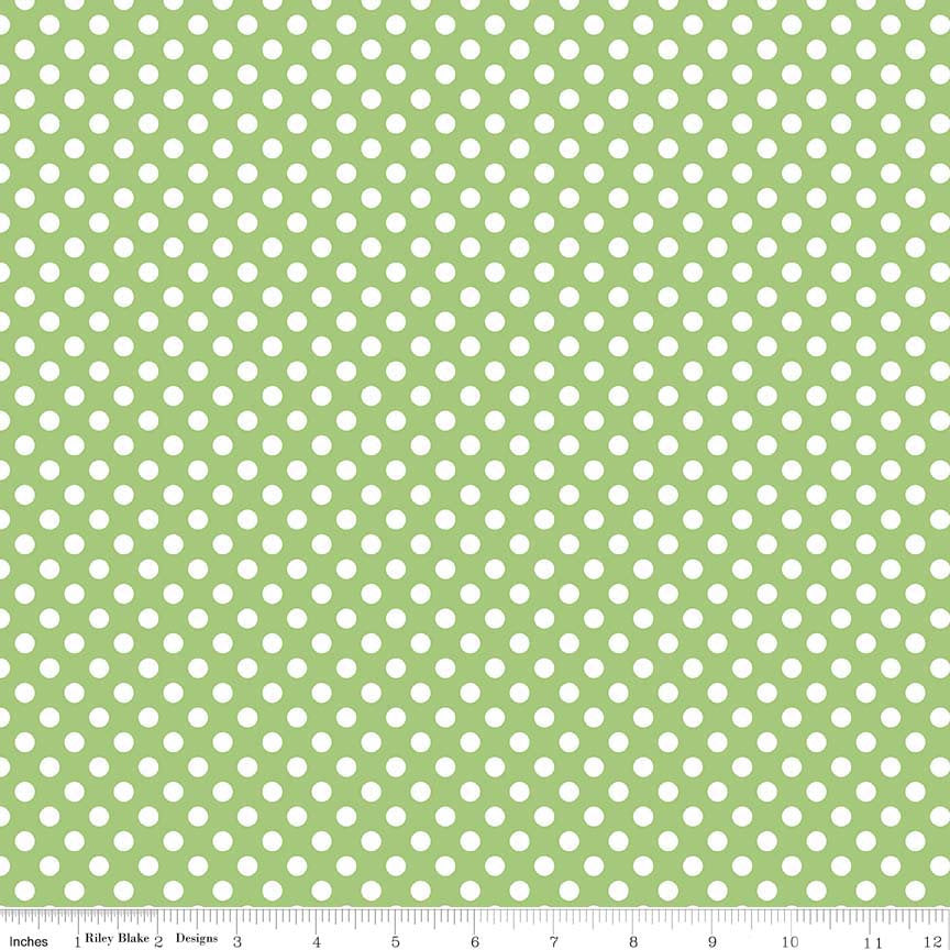 End of Bolt Pieces - Green Small Dots 1/4" by Riley Blake Designs - White on Green Polka Dots- Quilting Cotton Fabric