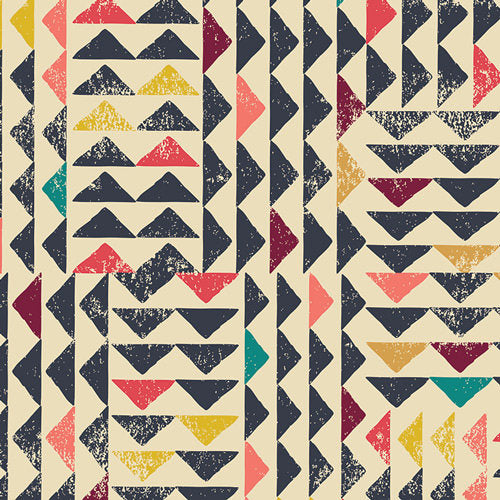 SALE Indie Folk Trojkat Sunrise - Triangles on Cream - Art Gallery - Jersey KNIT cotton  stretch fabric