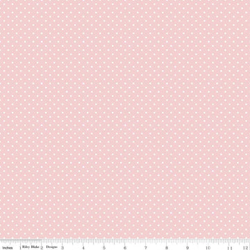 SALE White on Baby Pink Flat Swiss Dots - Riley Blake Designs - Quilting Cotton Fabric