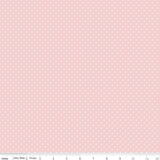 White on Baby Pink Flat Swiss Dots - Riley Blake Designs - Quilting Cotton Fabric