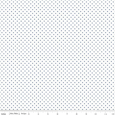14" End of Bolt - SALE Denim Swiss Dots on White by Riley Blake Designs - Blue Polka Dot - Quilting Cotton Fabric