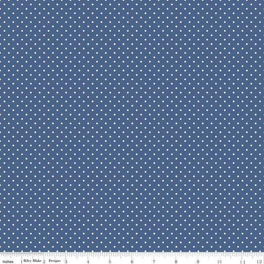 DEAL White on Denim Flat Swiss Dots - Riley Blake Designs - Blue Polka Dot - Quilting Cotton Fabric