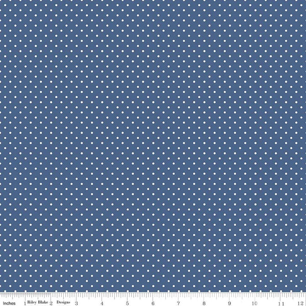 SALE White on Denim Flat Swiss Dots - Riley Blake Designs - Blue Polka Dot - Quilting Cotton Fabric