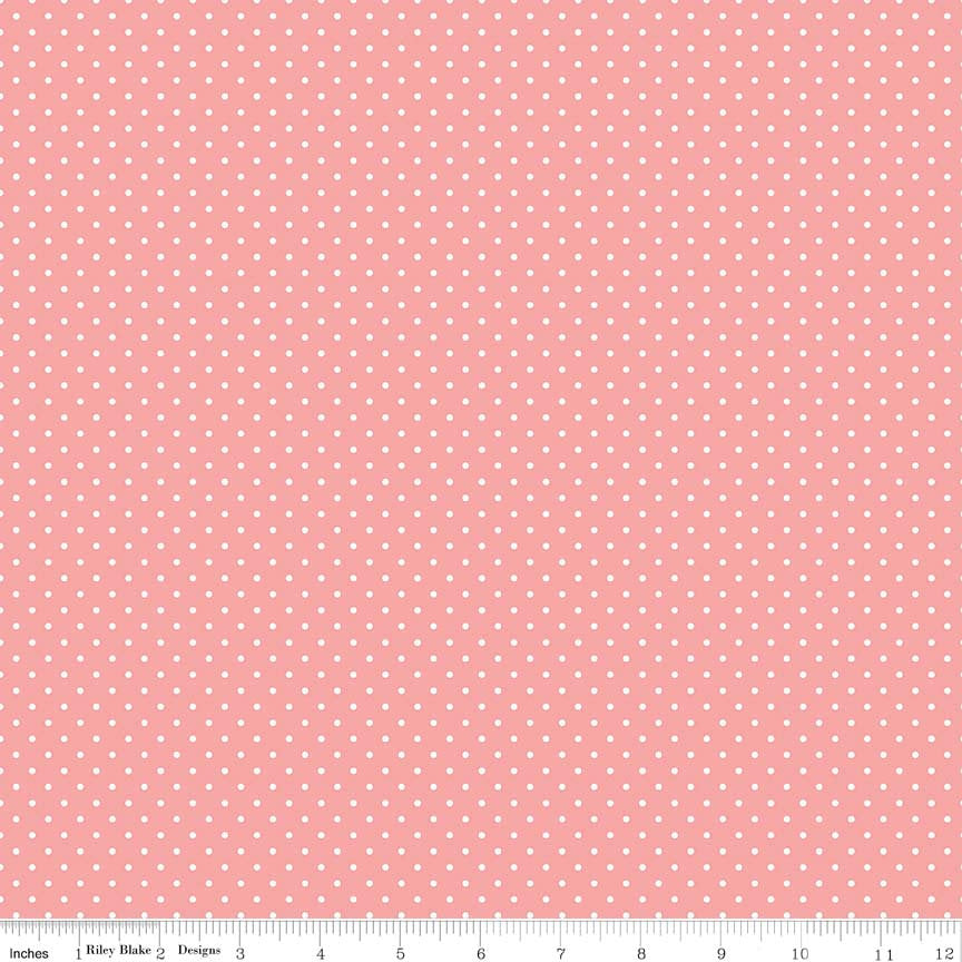 White on Coral Pink Flat Swiss Dots - Riley Blake Designs - Polka Dot - Quilting Cotton Fabric