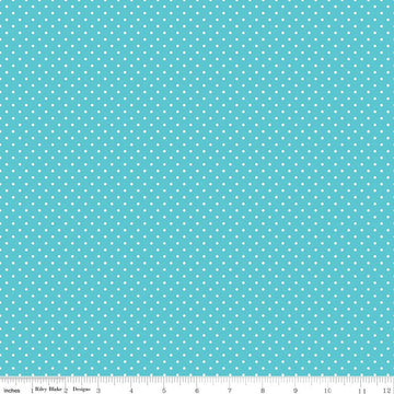 DEAL White on Peacock Blue Flat Swiss Dots - Riley Blake Designs - Polka Dot - Quilting Cotton Fabric
