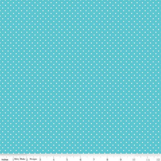 DEAL White on Peacock Blue Flat Swiss Dots - Riley Blake Designs - Polka Dot - Quilting Cotton Fabric