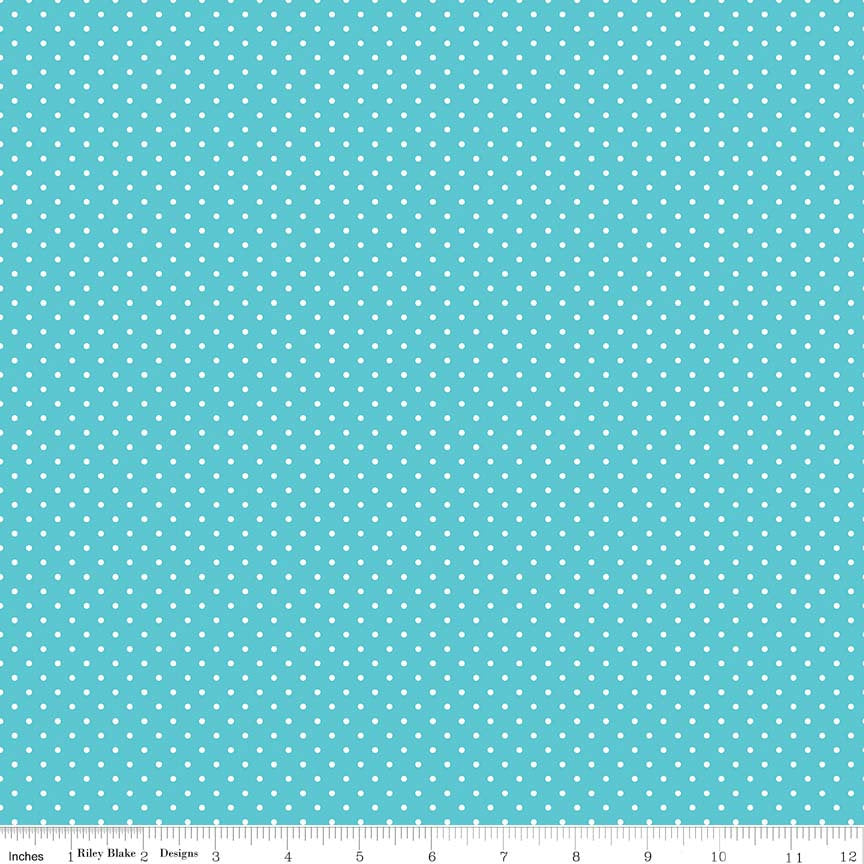 White on Peacock Blue Flat Swiss Dots - Riley Blake Designs - Polka Dot - Quilting Cotton Fabric