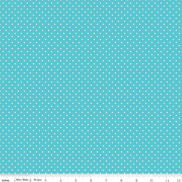 SALE White on Peacock Blue Flat Swiss Dots - Riley Blake Designs - Polka Dot - Quilting Cotton Fabric