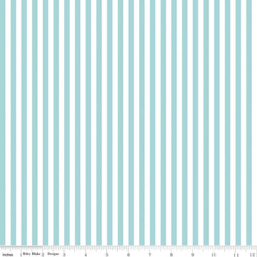 SALE Aqua Blue & White 1/4 Quarter Inch Stripe - Riley Blake Designs - Quilting Cotton Fabric