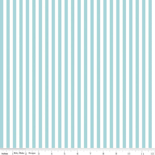 DEAL Aqua Blue & White 1/4 Quarter Inch Stripe - Riley Blake Designs - Quilting Cotton Fabric