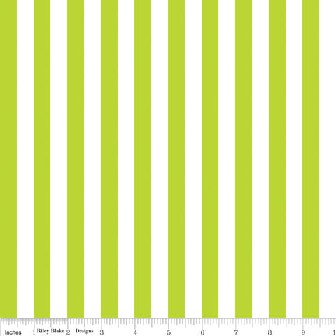 Lime Green and White 1/2 Half Inch Stripe - Riley Blake Designs - Quilting Cotton Fabric