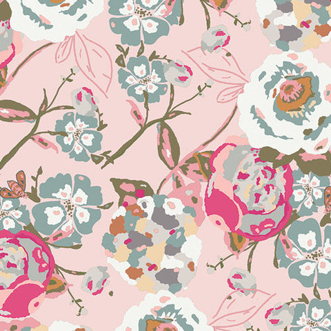 SALE Garden Rocket - Bachelorette Fusions - Art Gallery - Floral pink - Jersey KNIT cotton  stretch fabric
