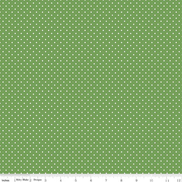 DEAL White on Clover Flat Swiss Dots - Riley Blake Designs - Green Polka Dot - Quilting Cotton Fabric
