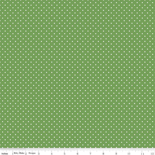 DEAL White on Clover Flat Swiss Dots - Riley Blake Designs - Green Polka Dot - Quilting Cotton Fabric