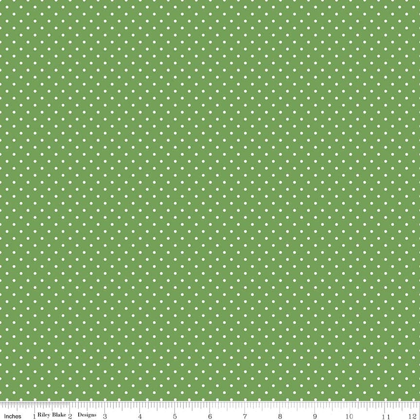 White on Clover Flat Swiss Dots - Riley Blake Designs - Green Polka Dot - Quilting Cotton Fabric
