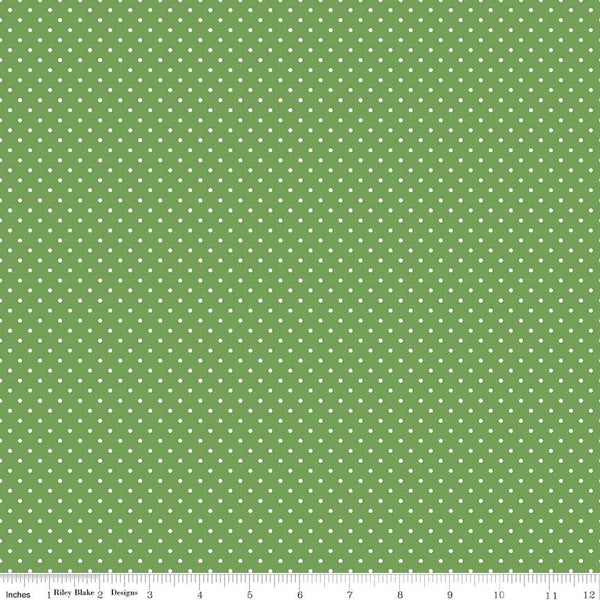 SALE White on Clover Flat Swiss Dots - Riley Blake Designs - Green Polka Dot - Quilting Cotton Fabric