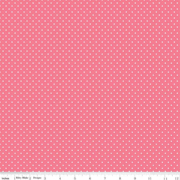 SALE White on Lipstick Pink Flat Swiss Dots - Riley Blake Designs - Polka Dot - Quilting Cotton Fabric