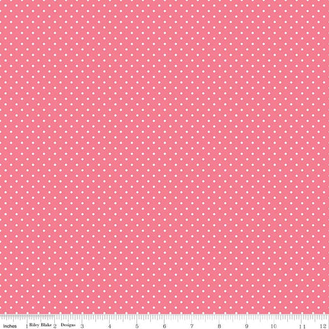 SALE White on Lipstick Pink Flat Swiss Dots - Riley Blake Designs - Polka Dot - Quilting Cotton Fabric