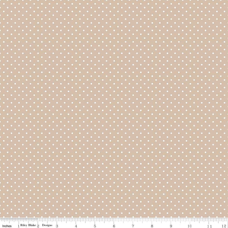 White on Beach Flat Swiss Dots - Riley Blake Designs - Light Brown Tan Polka Dot - Quilting Cotton Fabric