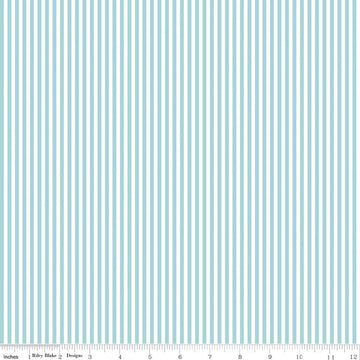 SALE Aqua Blue & White 1/8 Eighth Inch Stripe - Riley Blake Designs - Quilting Cotton Fabric