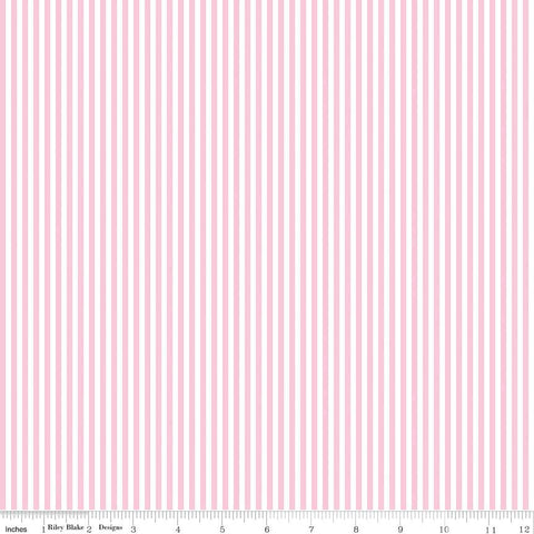 SALE Peony Pink and White 1/8 Eighth Inch Stripe - Riley Blake Designs - Quilting Cotton Fabric