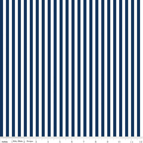 SALE Navy Blue and White 1/4 Quarter Inch Stripe - Riley Blake Designs - Quilting Cotton Fabric