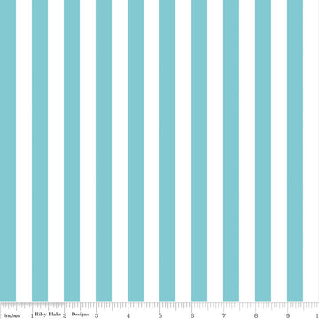 31" End of Bolt - SALE Aqua Blue and White 1/2 Half Inch Stripe - Riley Blake Designs - Quilting Cotton Fabric
