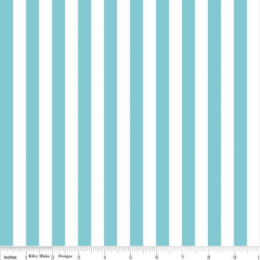 31" End of Bolt - SALE Aqua Blue and White 1/2 Half Inch Stripe - Riley Blake Designs - Quilting Cotton Fabric