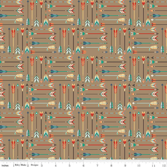 22" End of Bolt -  DEAL High Adventure Arrow Tan by Riley Blake Designs - Jersey KNIT cotton  spandex stretch fabric