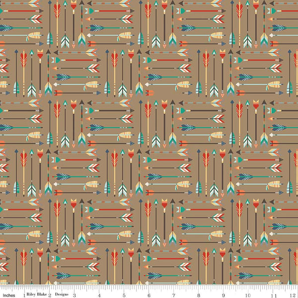 SALE High Adventure Arrow Tan by Riley Blake Designs - Jersey KNIT cotton  spandex stretch fabric