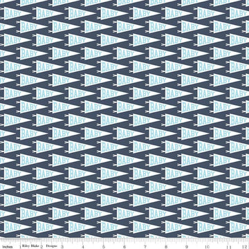 SUPER DEAL! Hello Baby Banner Navy Blue Nursery Fabric C7572 - Riley Blake Quilting Cotton Fabric - by the yard