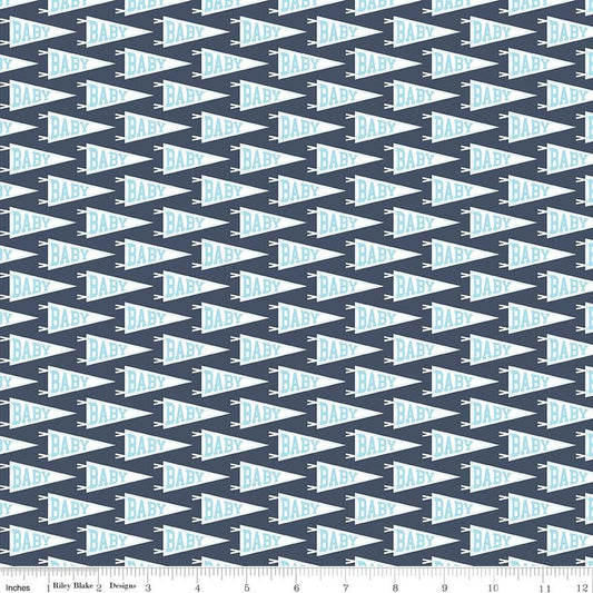 SUPER DEAL BTY! Hello Baby Banner Navy Blue Nursery Fabric C7572 - Riley Blake Quilting Cotton Fabric - by the yard