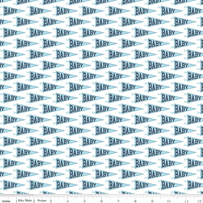 CLEARANCE Hello Baby Banner White - Riley Blake Designs - Blue Flags - Quilting Cotton Fabric