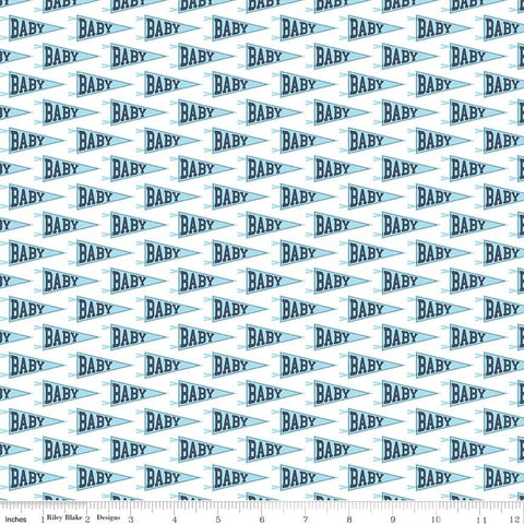 CLEARANCE Hello Baby Banner White - Riley Blake Designs - Blue Flags - Quilting Cotton Fabric