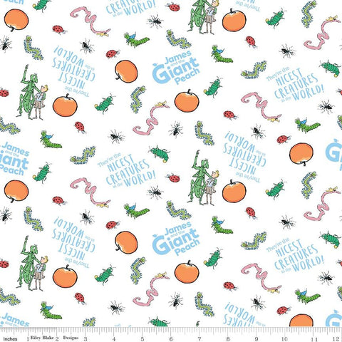 SALE James and the Giant Peach Creature White - Riley Blake Designs - Roald Dahl Story Bugs - Quilting Cotton Fabric