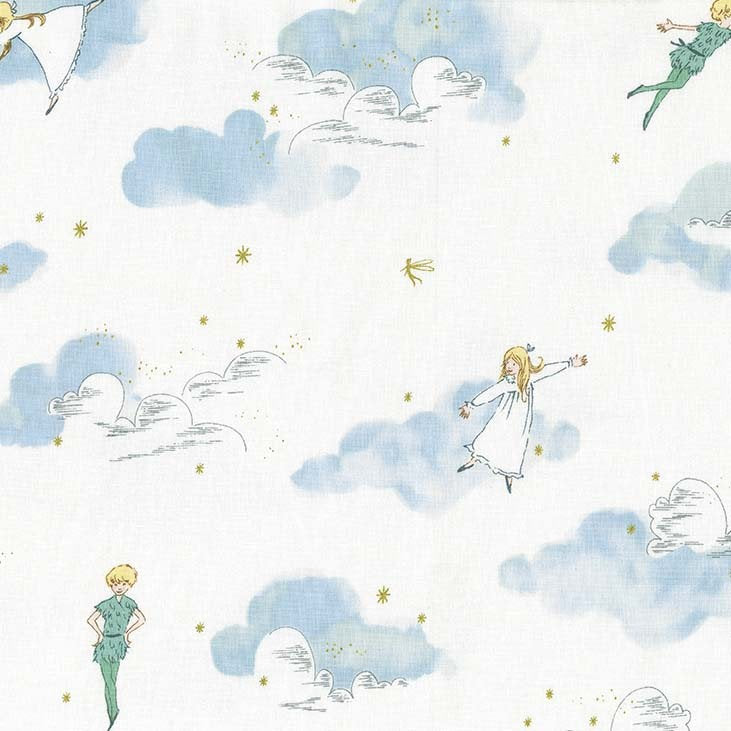Peter Pan - Peter and Wendy - Cloud - Sarah Jane for Michael Miller - Blue METALLIC SPARKLE - Quilting Cotton Fabric