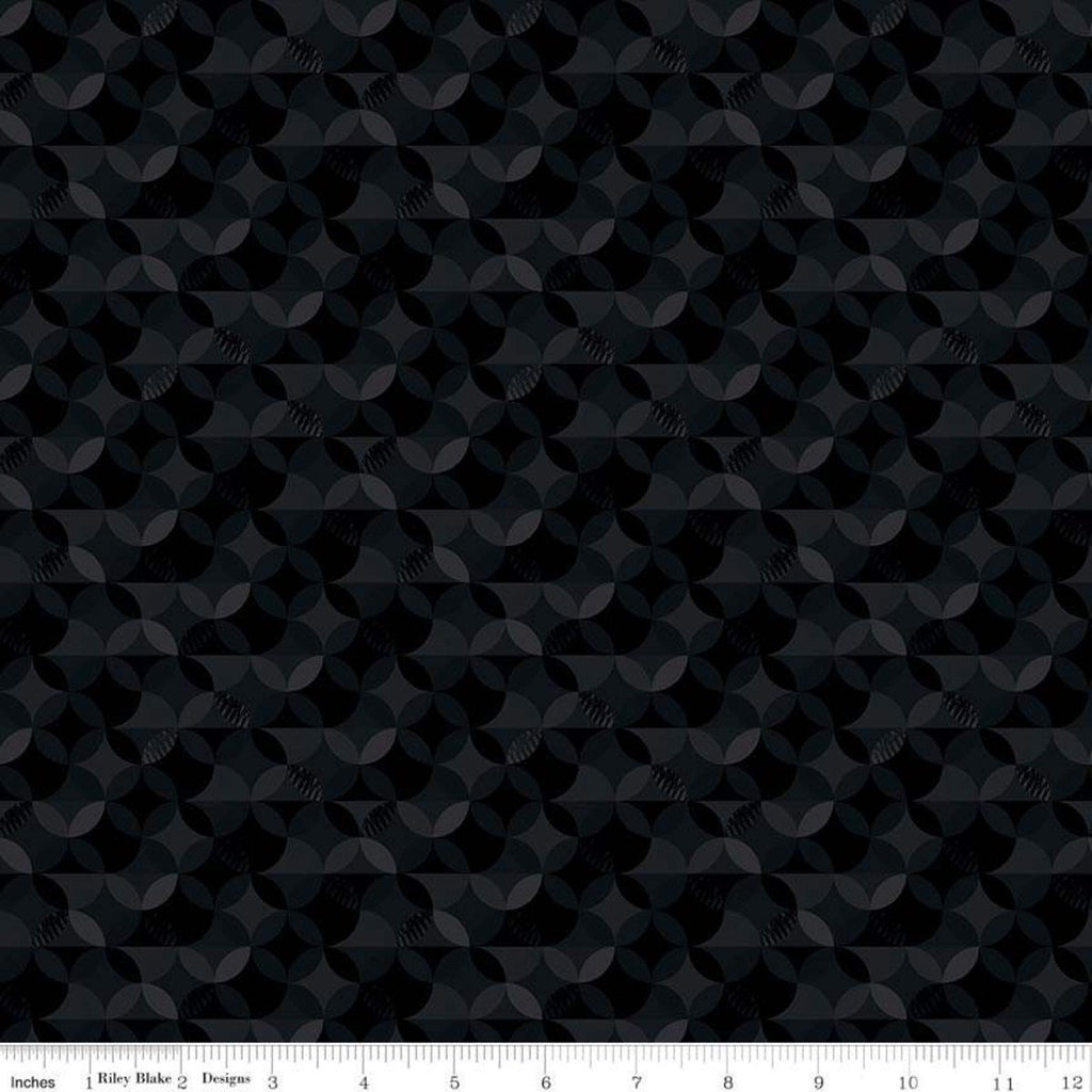 SALE Crayola Kaleidoscope Toy Poodle Black - Riley Blake Designs - Orange Peel Circle Pattern - Quilting Cotton Fabric