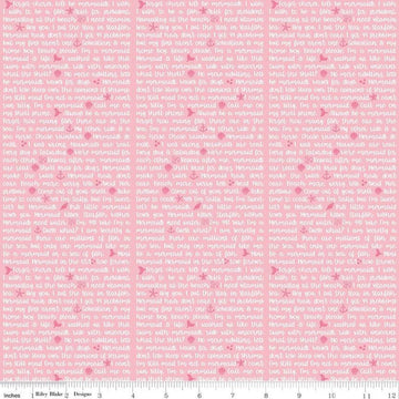 CLEARANCE Let's Be Mermaids Shell Phone Pink - Riley Blake Designs - Mermaids Texts -  Quilting Cotton Fabric