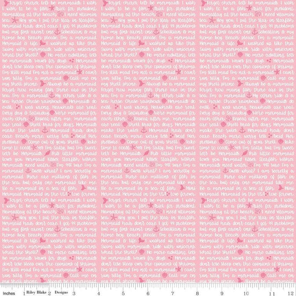 CLEARANCE Let's Be Mermaids Shell Phone Pink - Riley Blake Designs - Mermaids Texts -  Quilting Cotton Fabric