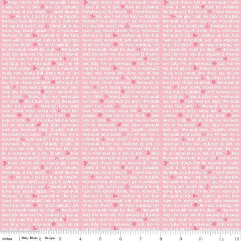 CLEARANCE Let's Be Mermaids Shell Phone Pink - Riley Blake Designs - Mermaids Texts -  Quilting Cotton Fabric