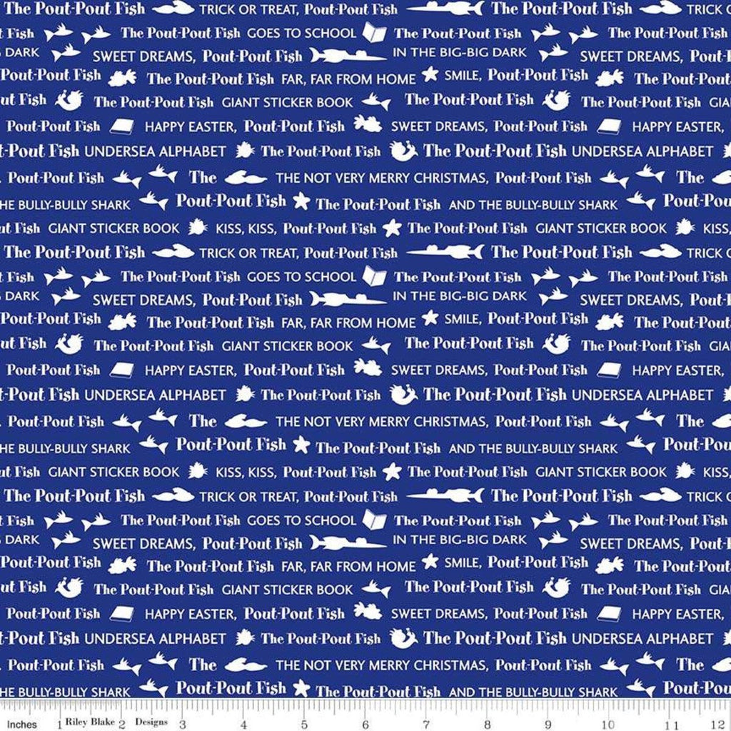 13" End of Bolt Piece - CLEARANCE The Pout-Pout Fish Stories Blue - Riley Blake Designs - Text Story Titles - Quilting Cotton Fabric -