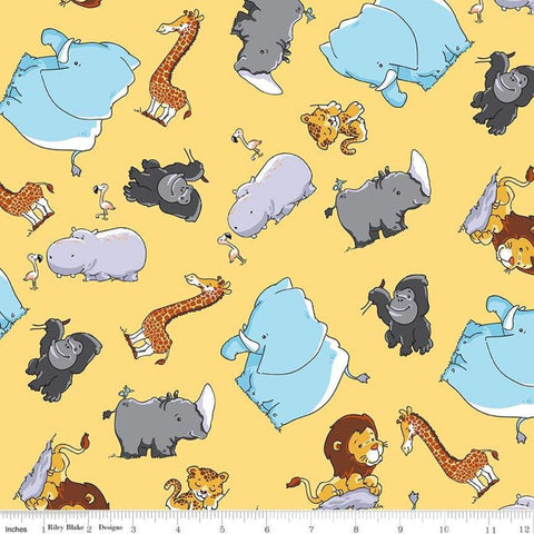 CLEARANCE Tarzanimals Animals Yellow - Riley Blake Designs - Jungle Animals - Quilting Cotton Fabric