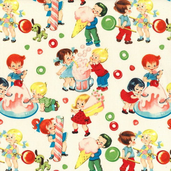 Candy Shop Cream by Michael Miller - Retro Kids Children Ice Cream - Quilting Cotton Fabric