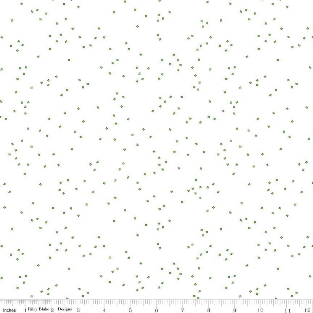SALE Blossom on White Clover by Riley Blake Designs - Green on White - Quilting Cotton Fabric
