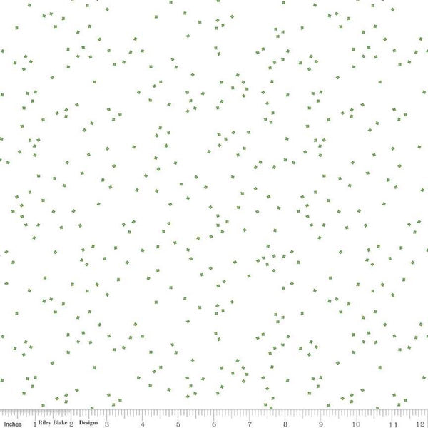 Blossom on White Clover by Riley Blake Designs - Green on White - Quilting Cotton Fabric