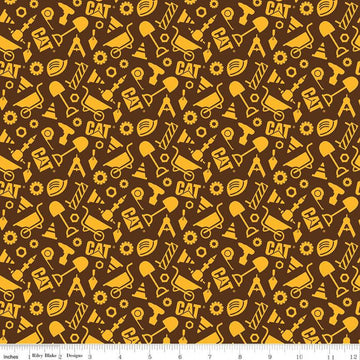 CAT Buildin' Crew Construction Set Brown - Riley Blake Designs - Construction Tools - Quilting Cotton Fabric