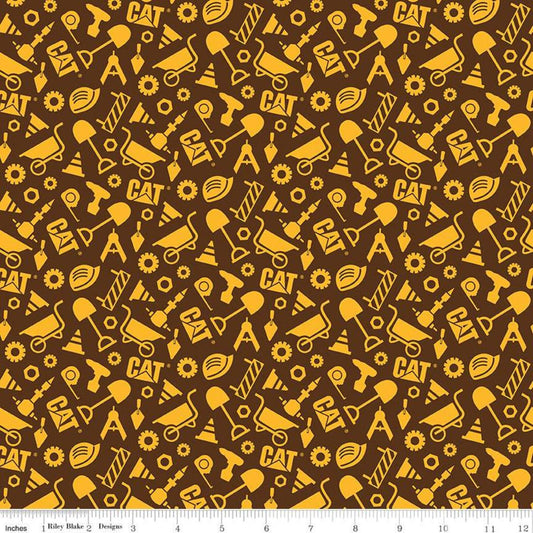 CAT Buildin' Crew Construction Set Brown - Riley Blake Designs - Construction Tools - Quilting Cotton Fabric