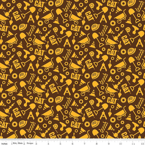 CAT Buildin' Crew Construction Set Brown - Riley Blake Designs - Construction Tools - Quilting Cotton Fabric