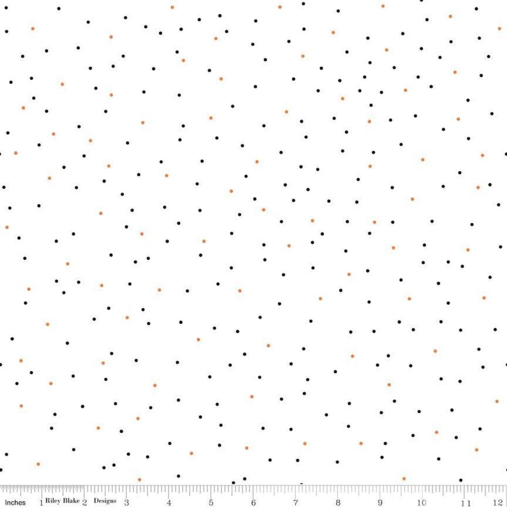 Pin Dot Halloween - Riley Blake Designs - Orange Black Dots on White - Lori Holt - Quilting Cotton Fabric - choose your cut