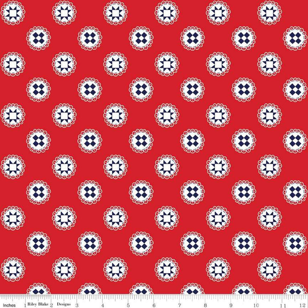 Fat Quarter End of Bolt - SALE Simple Goodness Quilt Stars Red - Riley Blake - Navy Blue and White Quilt Blocks - Quilting Cotton Fabric